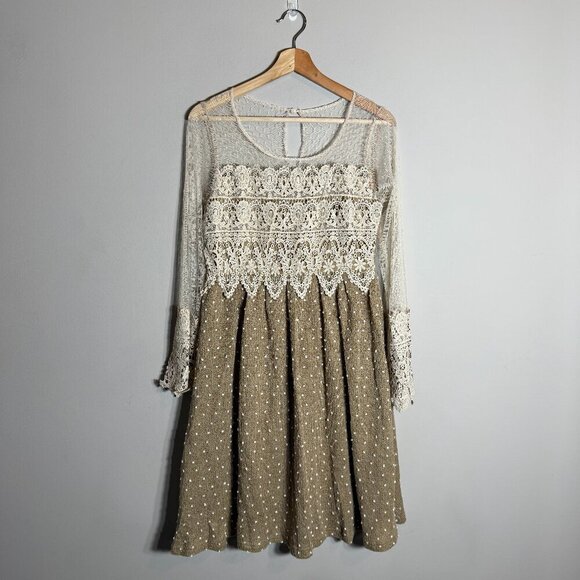 NWT Anthropologie Ryu Long Sleeve Sheer Lace Dress Women's Small Ivory Layered - Picture 2 of 14